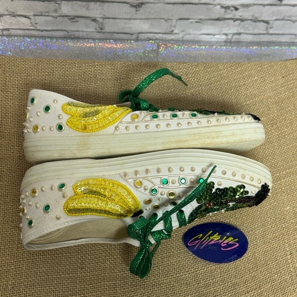 Glitzies Womens Sneakers Shoes Size 6 1/2 Tropical Bling Rhinestone Sequins VTG - Picture 10 of 15
